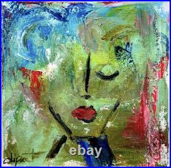 Dipant Red Lips Portrait 8x8 Canvas Original Artwork Expressionist Fine Art