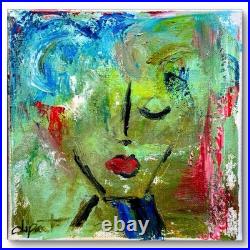 Dipant Red Lips Portrait 8x8 Canvas Original Artwork Expressionist Fine Art