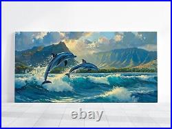 Dolphin Painting, Dolphin Wall Art, Animal Decor, Dolphins in the Ocean Hawaii