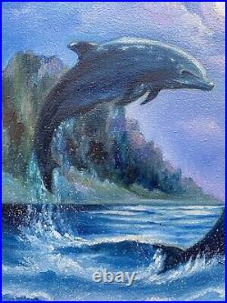 Dolphins Oil painting Sea Animals Original Art on canvas Couple dolphins Art