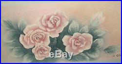E. Lee Huge Original Oil On Canvas Pink Rose Floral Painting