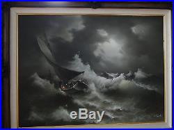 EUGENE GARIN Original Painting Large Oil On Canvas Signed Seascape Artwork Waves
