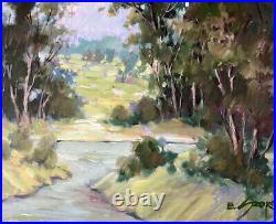 EVA SZORC Landscape Painting Original Oil On Canvas Fishing Spot 20 x 16