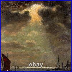 Early 20th C Tonalist Oil Painting of a Harbor