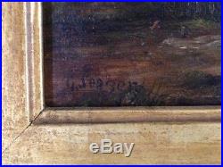 Early Original Oil on Canvas Cabin by the Lake Painting, Signed G. Seager