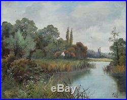 Ethel K Cole Original Signed Antique Oil Painting On Canvas River Landscape