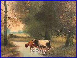 FAB! Antique 19th. Original Purant Dutch Oil on Canvas Cows by River Scene Signed