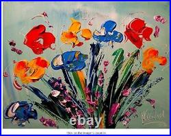 FLOWERS ON BLUE FINE ART FROM GALLERY Abstract Modern CANVAS OrDFB