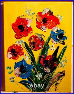 FLOWERS ON YELLOW ARTWORK ART canvas painting Original Oil Painting EY545