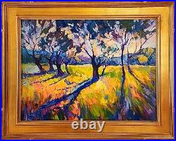 Fauvism Landscape Original Oil Painting Sunset Trees in Gold Leaf Frame