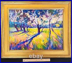 Fauvism Landscape Original Oil Painting Sunset Trees in Gold Leaf Frame