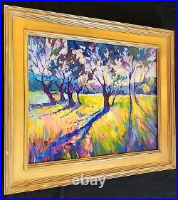 Fauvism Landscape Original Oil Painting Sunset Trees in Gold Leaf Frame