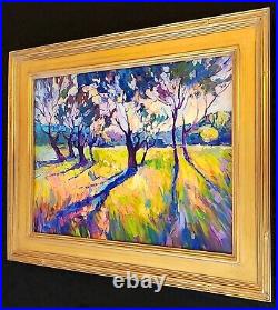 Fauvism Landscape Original Oil Painting Sunset Trees in Gold Leaf Frame