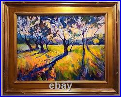 Fauvism Landscape Original Oil Painting Sunset Trees in Gold Leaf Frame