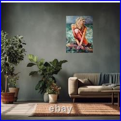 Female figure by ocean Beach scene Original textured painting 24x32