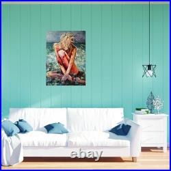 Female figure by ocean Beach scene Original textured painting 24x32