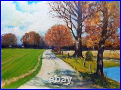 Field creek trees road realistic Impressionism oil Painting landscape Tom Fisher Field creek trees road realistic Impressionism oil Painting landscape Tom Fisher