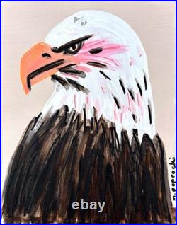 Fierce Bald Eagle Port Expressionist Art 11x14 Canvas Acrylic Original Painting