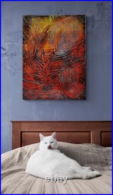 Fiery Pulse Textured Abstract in Red, Black & Yellow (18x24)