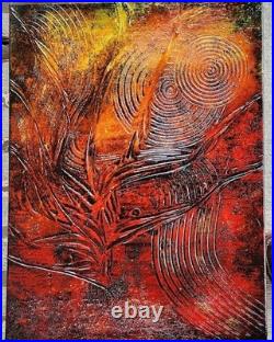 Fiery Pulse Textured Abstract in Red, Black & Yellow (18x24)