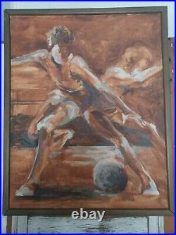 Figure Painting, Vintage Art, Signed Athlete GIFT, Impressionist, Soccer Ball