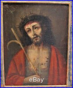 Fine 18th C. Original Oil Painting on Canvas JESUS in THORNS c. 1750 antique
