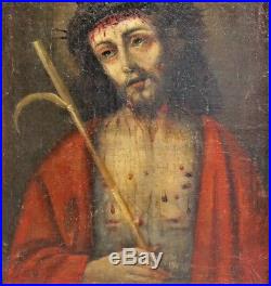 Fine 18th C. Original Oil Painting on Canvas JESUS in THORNS c. 1750 antique