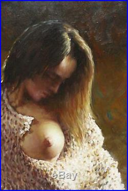 Fine art charming nude girl original oil painting on canvas beauty lady 24x36