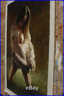 Fine art charming nude girl original oil painting on canvas beauty lady 24x36