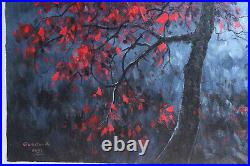 Fine art landscape original oil painting on canvas tree at the night 24x36
