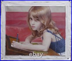 Fine art original oil painting on canvas portrait of pretty girl studying 20x24