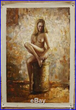 Fine art sitting nude girl original oil painting on canvas charming lady 24x36