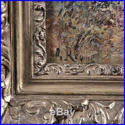 Fine original French antique oil painting on canvas hunting dog(s) frame 19th