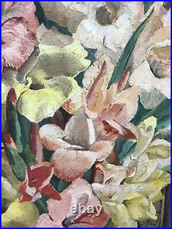 Floral Still Life Oil On Canvas Signed GFM Cox Antique Vintage Painting 1930s