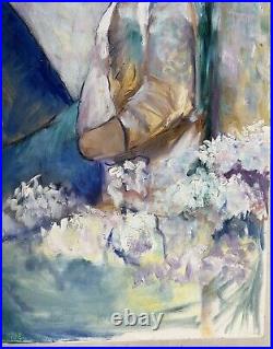 Florence Drazen, Women Sitting In Flowerbed, Vintage Impressionist Oil on Canvas