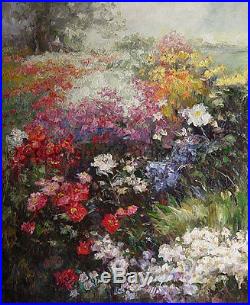 Flower Garden, Original Hand Painted Floral Oil Painting on Canvas, 30 x 36