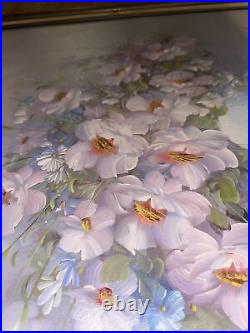 Flower Painting Oil On Canvas Realism 44 x 32 Vintage