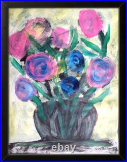 Flowers Modern Expressionistic Original 11x14 Signed Paper Art Acrylic BACH