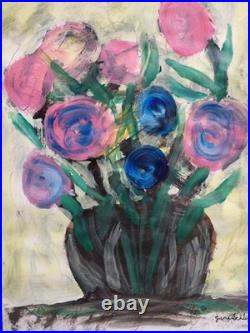 Flowers Modern Expressionistic Original 11x14 Signed Paper Art Acrylic BACH