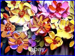 Flowers Original Abstract Oil Painting Modern Art Home Deco 48 Ready Hang frame