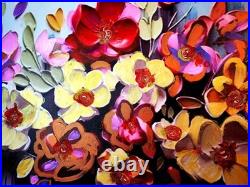 Flowers Original Abstract Oil Painting Modern Art Home Deco 48 Ready Hang frame