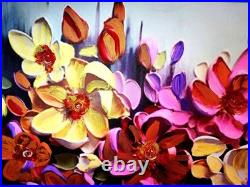 Flowers Original Abstract Oil Painting Modern Art Home Deco 48 Ready Hang frame