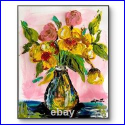Flowers Vase 11x14 Original Art Expressionist Collector Modern Decor Paper