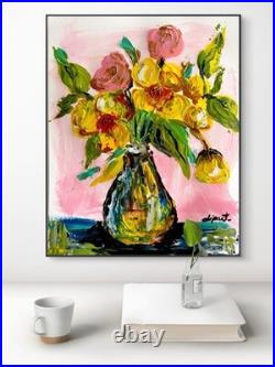 Flowers Vase 11x14 Original Art Expressionist Collector Modern Decor Paper