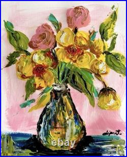 Flowers Vase 11x14 Original Art Expressionist Collector Modern Decor Paper