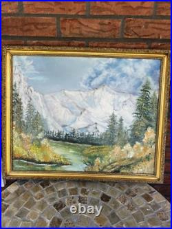 Framed 22 x 18 Oil Painting Signed Snow Mountain Creek Trees Lak Pauline Stivers
