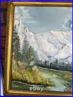 Framed 22 x 18 Oil Painting Signed Snow Mountain Creek Trees Lak Pauline Stivers