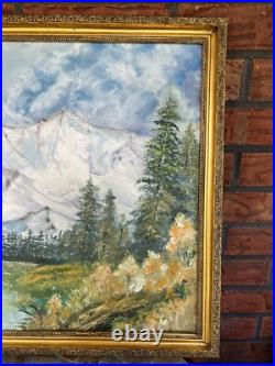 Framed 22 x 18 Oil Painting Signed Snow Mountain Creek Trees Lak Pauline Stivers