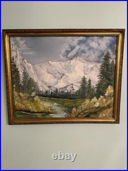 Framed 22 x 18 Oil Painting Signed Snow Mountain Creek Trees Lak Pauline Stivers
