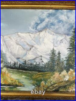 Framed 22 x 18 Oil Painting Signed Snow Mountain Creek Trees Lak Pauline Stivers